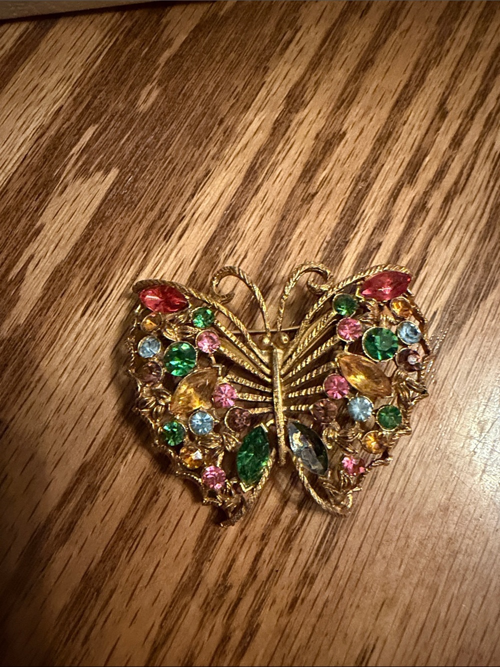Gold-Tone Multicolor Crystal Butterfly Brooch - Women's Jewelry